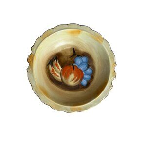 Hand-Painted Ceramic Scalloped Bowl With Fruit Design Trinket Dish